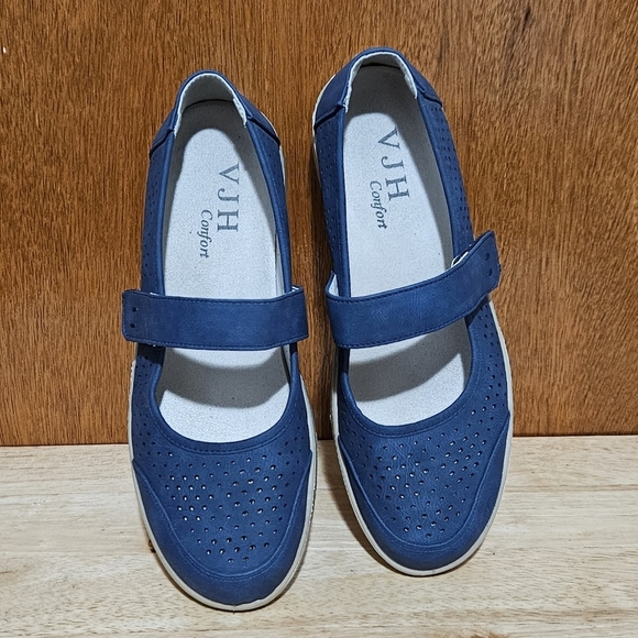 VJH Confort Women's Comfortable Breathable Slip-On Mary Jane Flats, Navy Blue - Picture 3 of 11